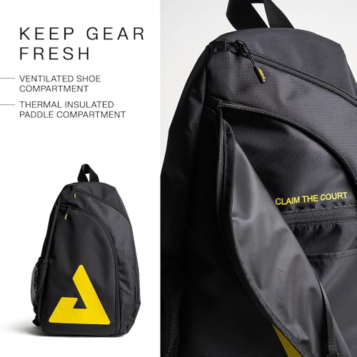 JOOLA Everyday Sling Bag - Lightweight Pickleball Backpack Holds 2 Paddles - Crossbody Bag with Bottle Pocket & Carabiner - color: Black/Yellow