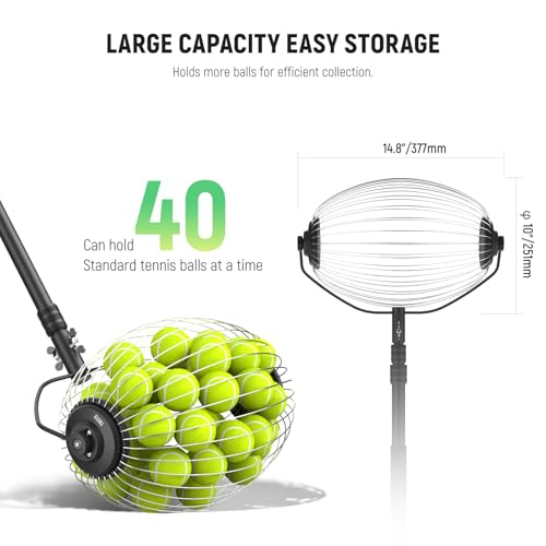 NEEWER Tennis Ball Pickleball Collector Roller, No Bending Over Quick Rolling Picker for Up to 40 Tennis Balls - style: TB01S w/Bag