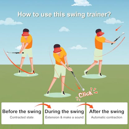 Pro-Level Retractable Golf Swing Trainer - Right-Handed Click Stick Golf Grip Trainer | Practice & Pre-Round Warm-Up Golf Training Aid