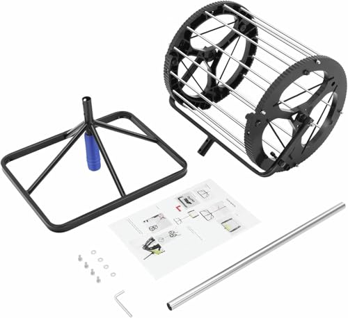 Tennis Ball Picker, 2 in 1 Tennis Rolling Collector Basket with 80 Balls Capacity, Automatic Ball Hopper with Adjustable Height, Funnel Grabber with Handle, for School, Gym, Club~/