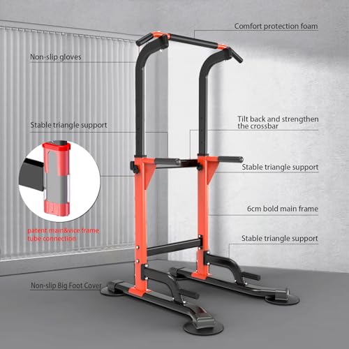 Z ZHICHI Pull Up Dip Station For Home Gym Strength Training Fitness Workout Station Chin-Ups Push-Ups Pull-Ups Dip-Ups 330LBS T055CDC - color: orange
