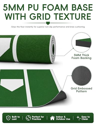4 x 6.5 ft Baseball Hitting Mat with Home Plate, Soft-Touch Velvet Surface Softball Mat for Backyard Batting Cage, Indoor Outdoor Softball and Baseball Practice