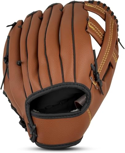 Baseball Glove for Adults & Youth | 10.5-12.5 Inch Training Outfield Mitt | Premium Synthetic Leather | Right-Hand Throw Baseball Softball - color: Brown Black, size: 10.5 inch