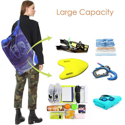 BeeGreen Mesh Drawstring Bag Swim Backpack for Beach Pool Sports Gym Draw String Cinch Bags for Swimming Soccer Basketball Gear Blue - color: Blue