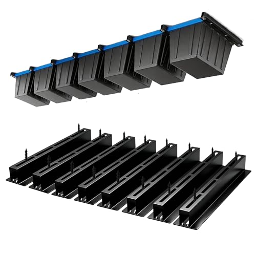 Heavy Duty Garage Ceiling Storage Rack System, Overhead Bin Slide Track Rails for 7 Bins (8 Pack), Adjustable Tote Hanger, 176 Lbs Capacity Steel - size: 8 Pack