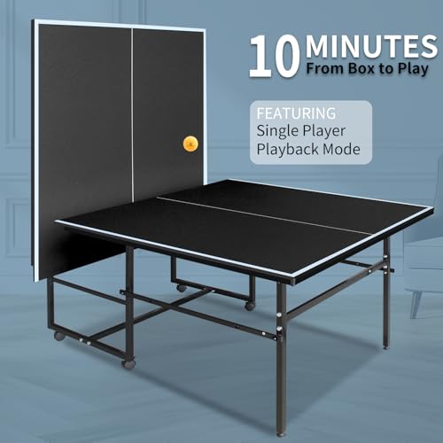 IUNNDS Portable Table Tennis Table 6/8/8.5/9FT Foldable Ping Pong Game Set for Indoor with Net and Post Set, 2 Paddles and 3 Balls - color: Black-8.5FT