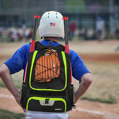 Goloni | Baseball Backpack,Baseball Bag for Adult,Softball Bat Bag with Shoes Compartment,Large Main Compartment for Helmet & accessories, Fence Hook - color: Lemon green