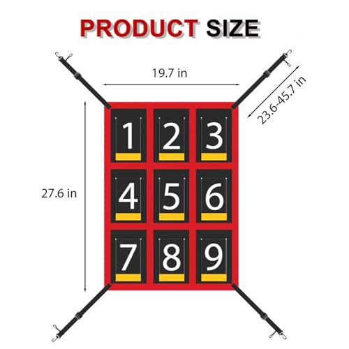 9-Section Numbered Strike Zone Trainer for Baseball & Softball | Adjustable 19"x27" Pitching Target Net to Improve Pitching Control & Hitting Accuracy for All Ages.