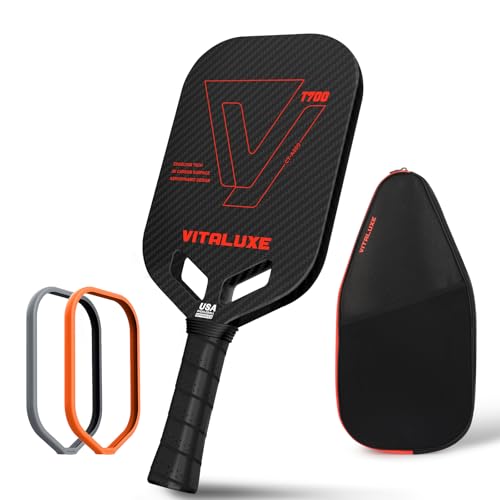 T700 Raw Carbon Fiber Pickleball Paddle, Edgeless 3K Textured Carbon Friction Surface, Thermoformed Raquette Pickleball with Aerodynamic Design used for tournament, Power & Control & Spin Max - color: Red 1