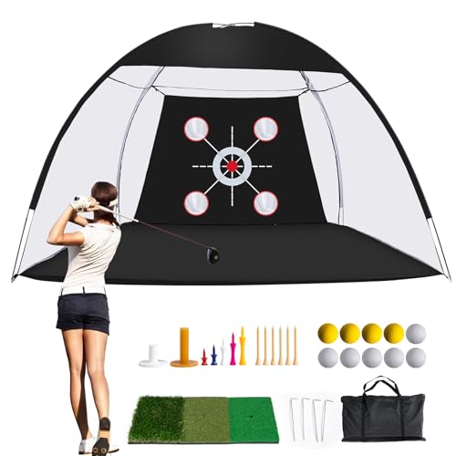 Golf Net, 10 x 7ft Backyard Practice net, Golf Hitting,Driving Net with mat for Indoor/Outdoor - style: Five Traget