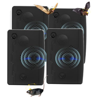 4Pack Ultrasonic Bat Repellent Devices for Attic House Porch, Bat Repellent System, Adjustable Bat Exclusion Device Outdoor&Indoor, Friendly to Human and Pet