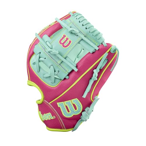 Wilson Spring 2026 A2000® Baseball Gloves - color: Flamingo / Seafoam / Optic Yellow, size: Infield: 11.5"