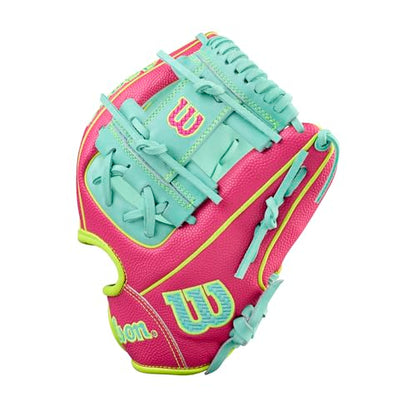 Wilson Spring 2026 A2000® Baseball Gloves - color: Flamingo / Seafoam / Optic Yellow, size: Infield: 11.5"