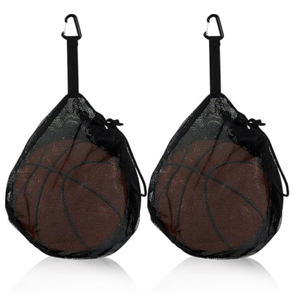 Klmnop 2 Pcs Single Ball Bag Zipper Pocket, Mesh Carry Bag with Adjustable Drawstring and Clip, Sports Bag for Basketball Volleyball Soccer Football