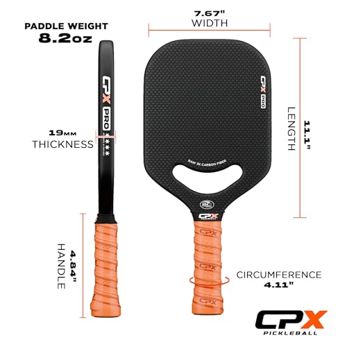CPX Pro Carbon Fiber Pickleball Paddle - Professional Grade, Matte Finish, Honeycomb Core, Tennis Style Grip - Edgeless Paddle Designed in Chicago, USA - color: Black Pro