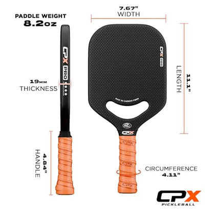 CPX Pro Carbon Fiber Pickleball Paddle - Professional Grade, Matte Finish, Honeycomb Core, Tennis Style Grip - Edgeless Paddle Designed in Chicago, USA - color: Black Pro