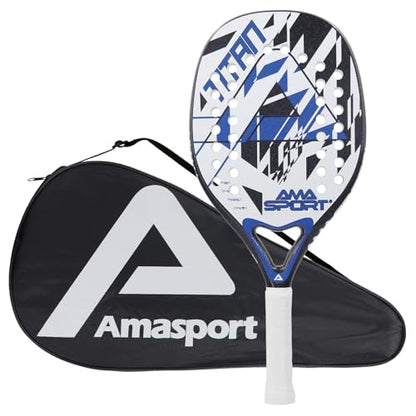 AMA SPORT Beach Tennis Racket Carbon Fiber with EVA Foam Core Texture Beach Tennis Paddle Raquete with Carry Bag (Blue)