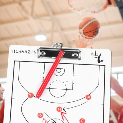 Magnetic Basketball Coaches Clipboard, White Double-Sided Dry Erase Coach Board, Tactics Whiteboard with Color Magnetic Sticker and 2 Marker for Coaches Gift - style: Basketball-B