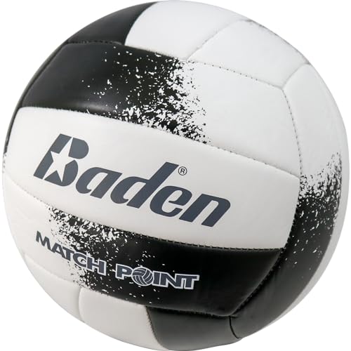 Baden | Match Point | Cushioned Synthetic Leather | Outdoor Recreation Backyard Volleyball + College Camp Ball | Official Size 5 - color: Black/White