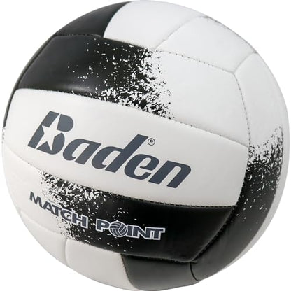 Baden | Match Point | Cushioned Synthetic Leather | Outdoor Recreation Backyard Volleyball + College Camp Ball | Official Size 5 - color: Black/White