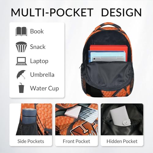 Mercuryelf Personalized Basketball Backpack for Boys - Custom Kids School Bookbag 17 Inch Large Capacity Daypack for Youth Athlete - color: Orange