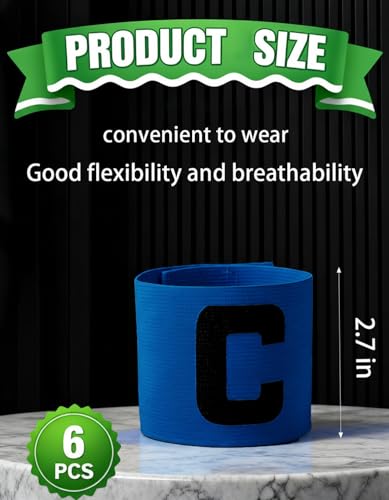 Captain's Armband Soccer Football Rugby Captain Armbands for Youth and Adult,Anti-Drop Design - Pack of 6 - color: 6 Blue