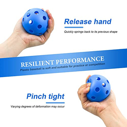16 Pack Plastic Baseballs - Hollow Softballs for Lightweight Batting Practice - Indoor/Outdoor Training Balls - color: Blue