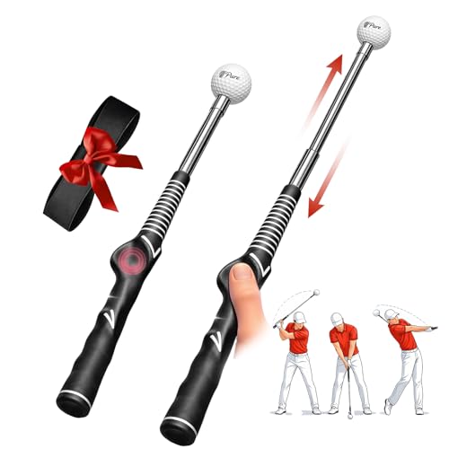 Golf Swing Trainer with Practice Ball & Golf Arm Band, Golf Swing Training Aid for Arm Connection, Golf Practice Training Aid for Indoor & Outdoor Use, Swing Corrector for Left & Right Handed Golfers