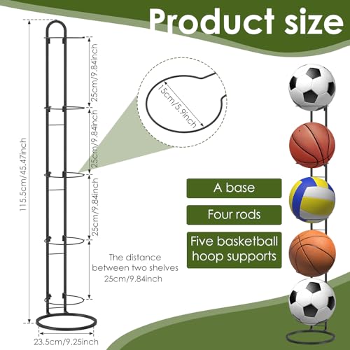 Ball Storage Rack 5 Tier Garage Sports Equipment Organizer Basketball Racks Vertical Removable Metal Ball Stand High Weight Capacity for Basketball Football Volleyball 45.5 x 9.3 Inch