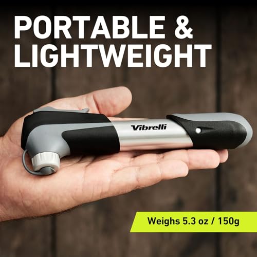 Vibrelli Mini Bike Pump - Presta & Schrader Bicycle Pump - 120 PSI Tire Pump for Road & MTB - No Valve Changing Needed - size: Mini Pump
