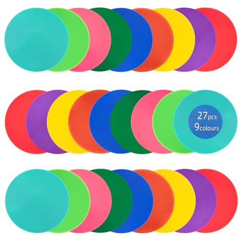 Spot Markers 4 Inch 9 Inch Non Slip Rubber Floor Markers Flat Field Cones Poly Dots for Soccer Basketball Sports Speed Agility Training and Drills - style: 9inch 27pcs