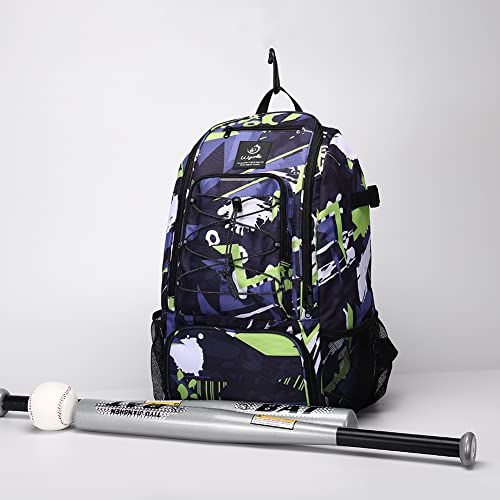 Sports Baseball&Softball Bat Bag For Youth｜Adults, Baseball Equipment Backpack Bag with Shoe Compartment,Fence Hook,Holds Bat, Helmet, Glove - color: Dark Blue