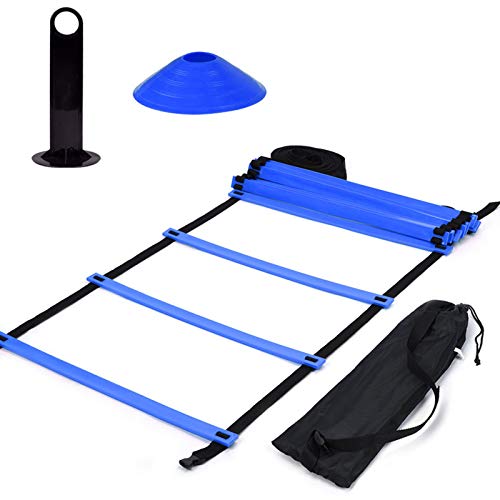 Agility Ladder and Cones Set, 19ft Flat Speed Agility Training Kit with 10 Pack Disc Cones for Soccer Football Athletic Training - color: 1 training ladder (blue) + 10 football corner
