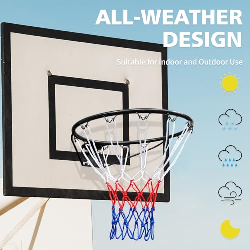 Basketball Rim Replacement Standard 18" Steel Rim Wall Mounted Basketball Goal Hoop with Net for Indoor Outdoor