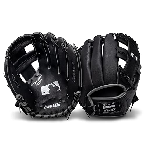 Franklin Sports Kids Baseball Gloves - RTP Youth Teeball Glove + Ball Set - Boys + Girls Teeball Mitt - 9.5" - color: Black/Silver