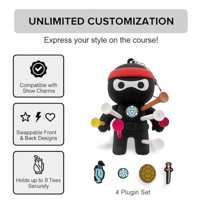FAR&STRAIGHT Ninja Golf Tee Holder | Interchangeable Plugins | Funny & Unique Golf Gift | Personalized Accessory - style: 4 Plugin Set
