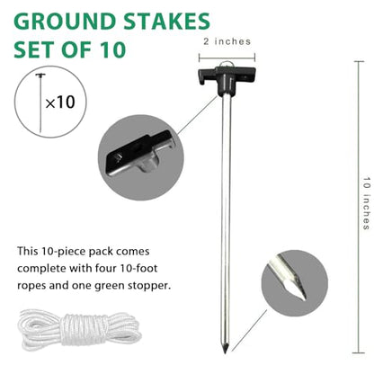 Eurmax USA 10-Pack Secure Protection Galvanized Tent Stakes,Rust-Proof Steel Canopy Anchors for High Winds,Heavy Duty Commercial Ground Pegs for Camping,Pop Up Tents&Gazebos - Includes 4x10ft Ropes - color: Black, style: Stakes 10-pack