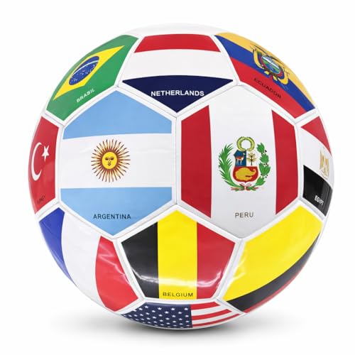 Elite Edition Soccer Ball - Training Soccer Ball – Durable TPU Outdoor Ball – Country Design (USA, Argentina, Brasil, Mexico, Portugal & More) - size: 2, style: COUNTRY FLAG BALL