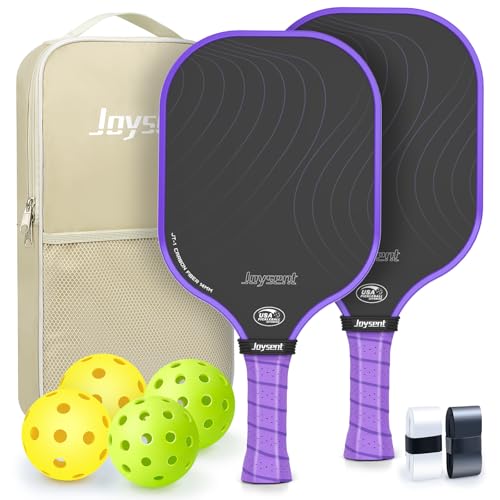 Pickleball Paddles Set, USAPA Approved Carbon Fiber Pickleball Set of 2 with Beginner Pickleball Rackets, Indoor Outdoor Pickle Balls for Adults Men Women, JT-1 - color: Purple