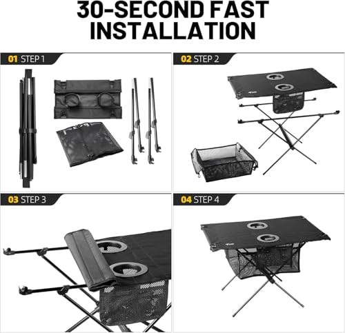 Portable Camping Table Folding, Small Beach Table Foldable with Drink Holder & Mesh Storage & Carry Bag Compact Camp Tent Side Table for Picnic Tailgate Travel Outdoor Fishing Backpacking
