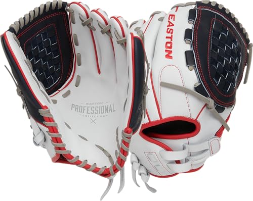 Easton | Professional Collection Fastpitch Softball Glove | Sizes 11.5" - 13" | Multiple Styles - color: White / Navy / Red | Basket Web, size: 12.5" | Utility