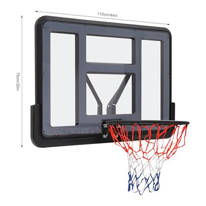 Basketball Backboard and Rim Combo, 44'' Indoor Outdoor Pole Mount Basket Ball Hoop, Wall Mounted Basketball Hoops PET Backboard and Rims Competition Combo Durable Rims All-Weather Net