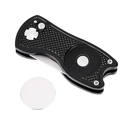Mile High Life Golf Divot Repair Tool, All Metal Foldable Divot Tool with Pop-up Button & Magnetic Ball Marker, 2-6 Pack - color: F4-(Black*2+Sliver*2)