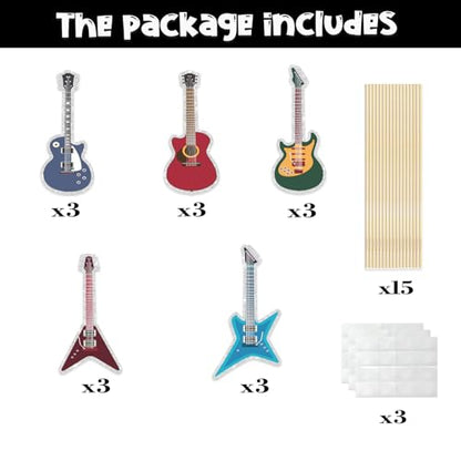 Music Rock Guitar Centerpieces Sticks,Guitar Player Table Toppers,Rock and Roll Birthday Party Decorations Music Note Star Photo Booth Props Theme Party Supplies.Sticks, Set of 15 - color: Jt