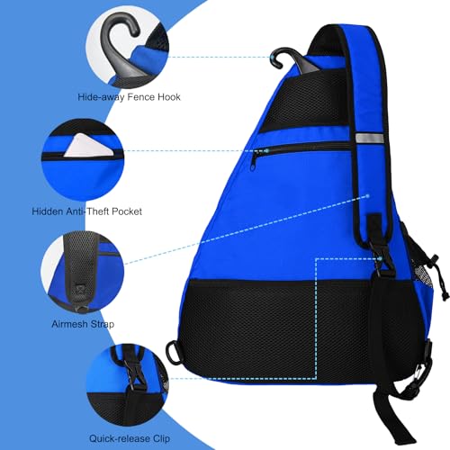 WOLT Pickleball Bag,Crossbody Sling Bags for Women Men,Pickleball Backpack with Fence Hook for Tennis, Racketball - color: Blue