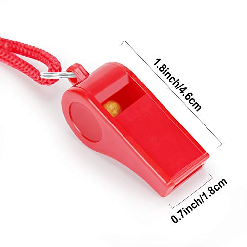 12PCS Red Emergency Whistle with Lanyard, Super Loud Plastic Whistles Bulk Perfect for Self-Defense, Lifeguard and Emergencies