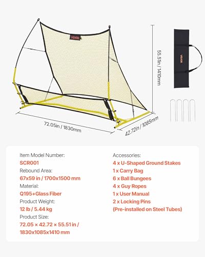 VEVOR Upgrated Soccer Rebounder Net, 2-in-1 Soccer Goal Rebounder, Thickened Fiberglass Poles Iron Pipe for Team Solo Control, Passing Practice, Easy Setup Ball Training Equipment for Teens & Adults
