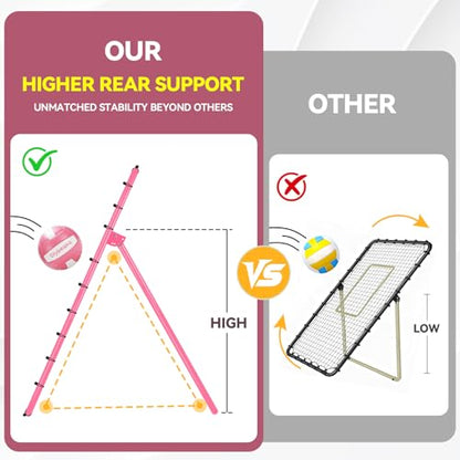 6-Angle Adjustable Volleyball Rebounder Net 7x4ft, High Stable Bounce Back Training Equipment for Practicing Volleying Bumping Spiking with High-Tension Net, PU Volleyball and Pump, Stakes - color: Pink