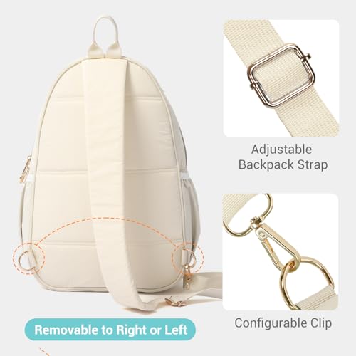 Pickleball Bag for Women, Quilted Stylish Sling Bag, Adjustable Shoulder Strap, 2 Storage Compartment Holds Paddles, Balls,Shoes - color: Beige