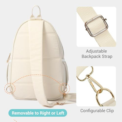 Pickleball Bag for Women, Quilted Stylish Sling Bag, Adjustable Shoulder Strap, 2 Storage Compartment Holds Paddles, Balls,Shoes - color: Beige
